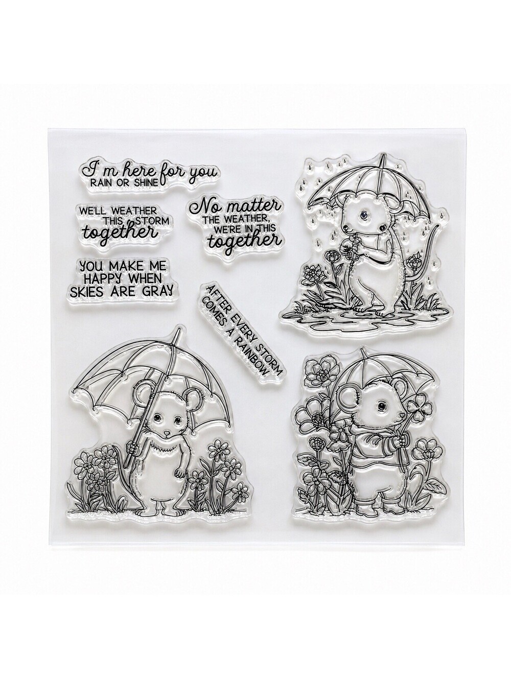 Rainy Day Mice Clear Photopolymer Stamp Set Friendship Umbrella Card Making